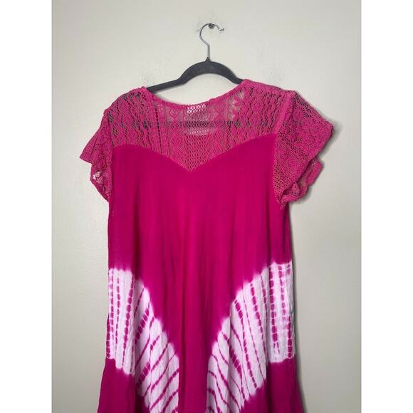 Pepper Free Size Pink Dress Asymmetric Floral Tie Dye Lace Beachy Boho Hippie - Picture 4 of 8